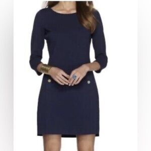Eliza J Navy Blue Shift 3/4 Sleeve Dress with Gold Accents Size 6
